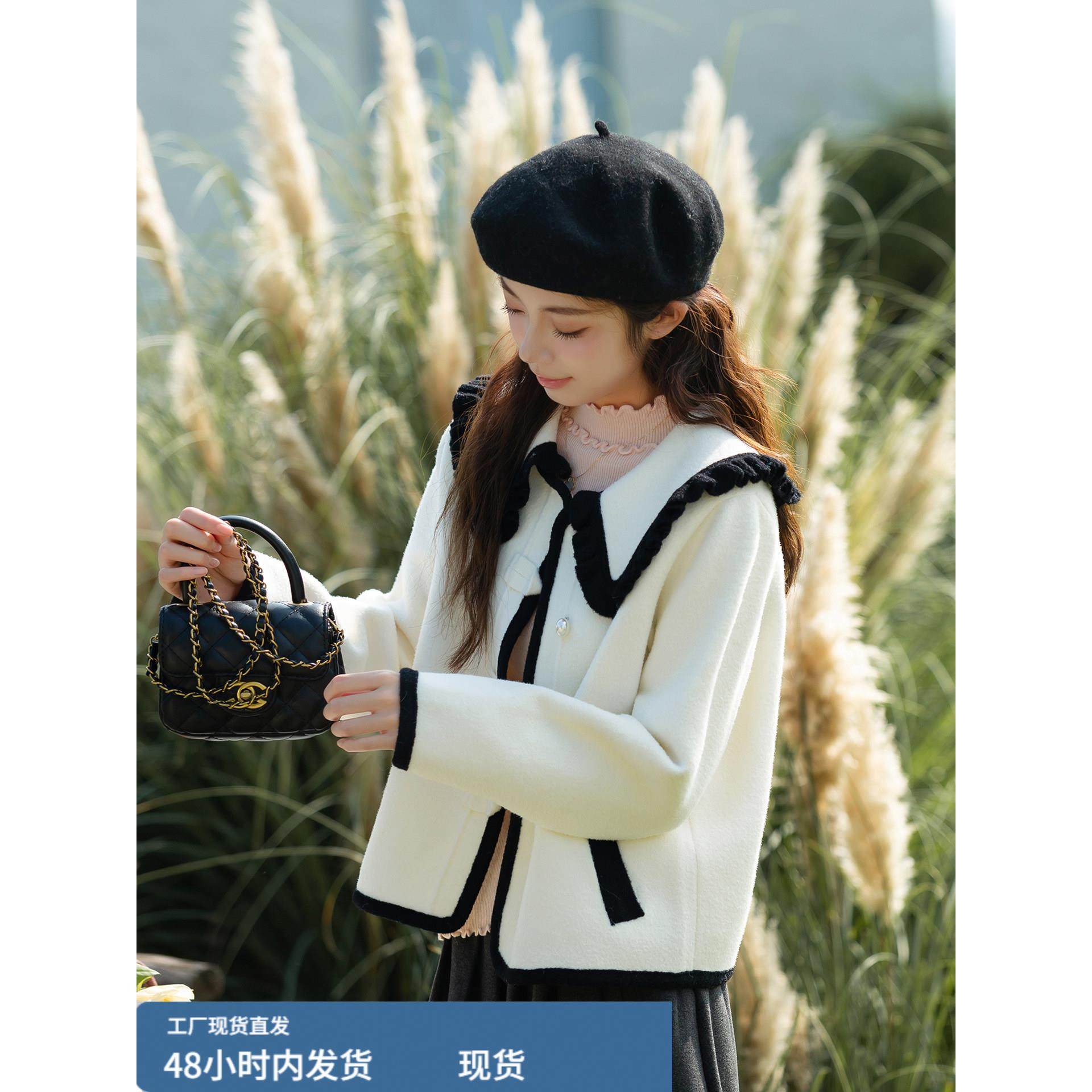 法式短款毛呢外套女秋冬2025新款甜美撞色翻领小香风外套,运动/瑜伽/健身/球迷用品,广场舞套装,淘宝优惠券,粉丝福利购,淘宝优惠卷