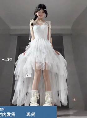 法式白色初恋吊带洋装女夏绝美高级感公主蓬蓬生日成人礼服裙子