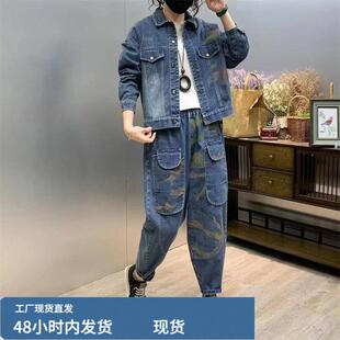 牛仔套装女2026春季新款超火开春穿搭春装短外套哈伦裤一整两件套