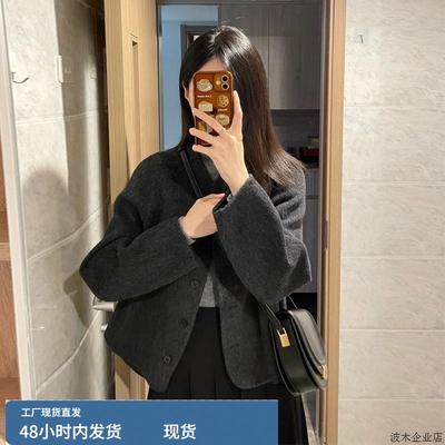 加厚灰色短款呢子大衣女2024新款秋冬季毛呢外套高级感小个子韩系