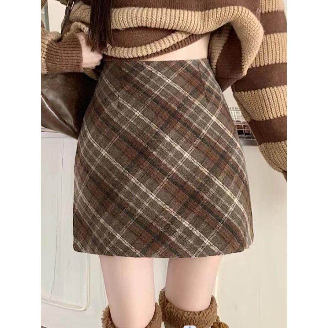 大码美拉德咖色毛呢格子半身短裙女秋季穿搭胖mm小个子a字半裙子,运动/瑜伽/健身/球迷用品,瑜伽短裙,淘宝优惠券,粉丝福利购,淘宝优惠卷
