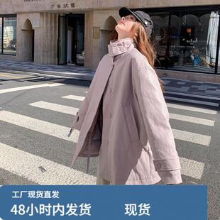 韩系chic粉色立领中长款羽绒服女冬超火好看高级小众加厚保暖外套