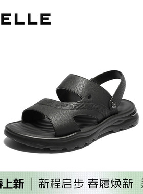 百丽男士休闲软底凉鞋男两穿夏季新款牛皮爸爸沙滩拖鞋8RH01BL5