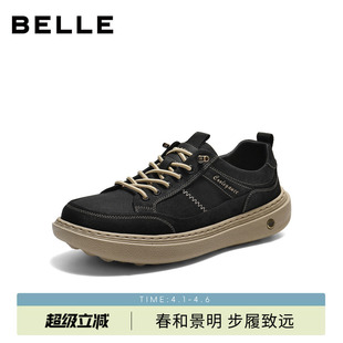透气套脚板鞋 百丽男士 9AJ01AM6 新款 男26春季 厚底增高休闲工装 布鞋
