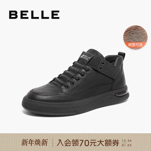 黑色棉鞋 百丽男鞋 新款 男冬季 高帮保暖靴加绒D3M40DD3 厚底休闲板鞋