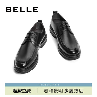 休闲厚底增高全黑通勤鞋 百丽男鞋 8EN01A 新款 春季 商务正装 德比皮鞋