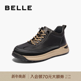 厚底工装 新款 板鞋 冬季 高帮一脚蹬套脚8MW01DD4 增高休闲鞋 百丽男鞋