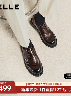 张凌赫同款百丽男士休闲商务皮鞋男26新牛皮厚底德比通勤鞋A2274