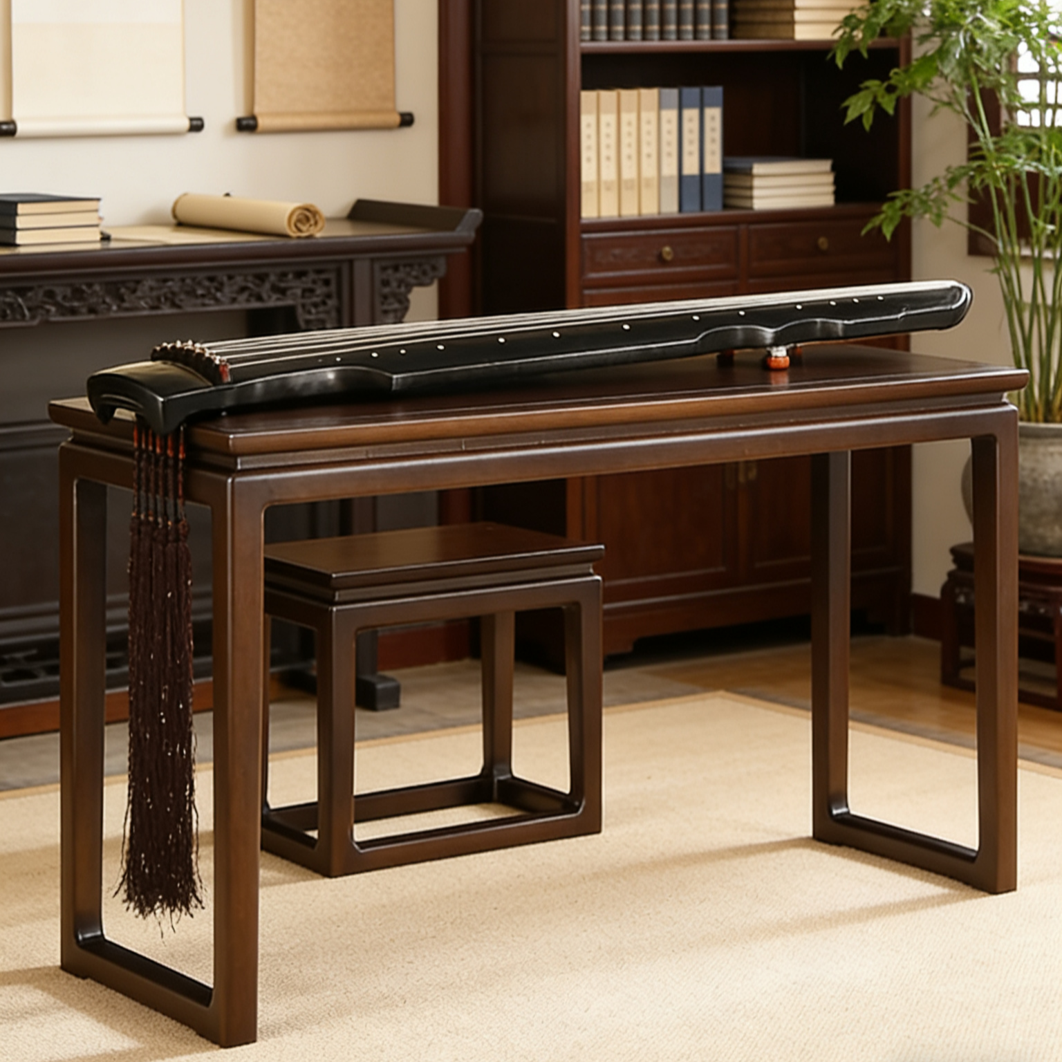 古风实木共鸣箱琴桌新中式榆木古琴古筝桌凳家用书禅意书房乐器桌