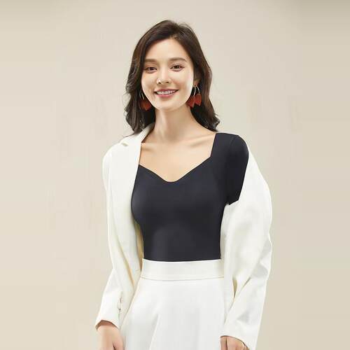 草本带胸垫秋衣保暖内衣女秋冬季免穿文胸女士打底衫美肤衣肌底衣