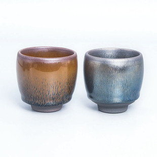 建窑建盏茶杯手握杯彩金银兔毫原矿铁胎茶盏啤酒杯主人杯对杯男女