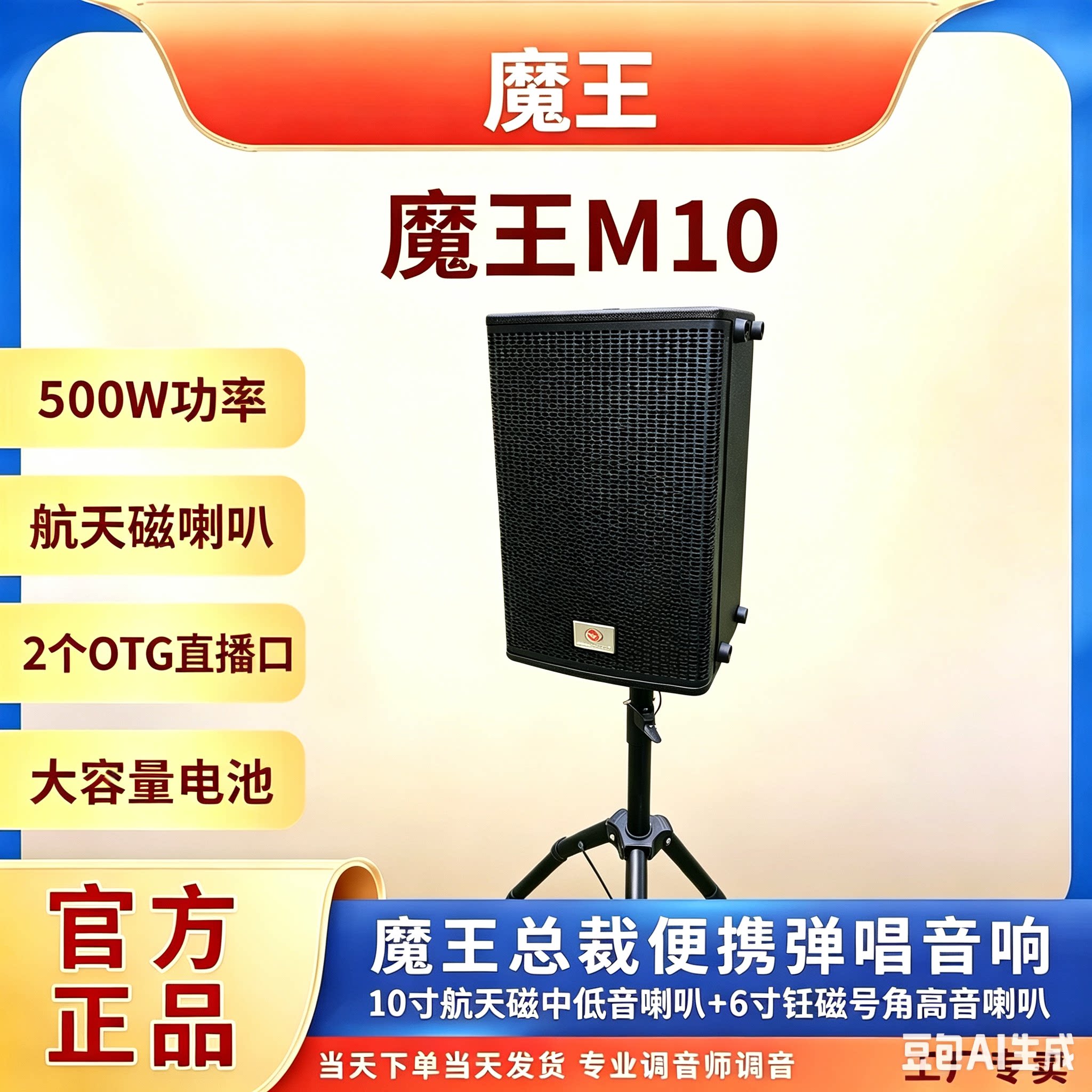 佛山魔王M10 10寸大功率500瓦专业户外K歌唱歌乐器蓝牙音响