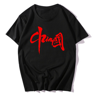 t恤男ins纯棉宽松上衣服百搭新款 CHINA中国爱国文字印花夏季 短袖