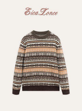 Eicalonce·意卡伦萨 秋冬100羊毛撞色提花老钱风费尔岛针织毛衣