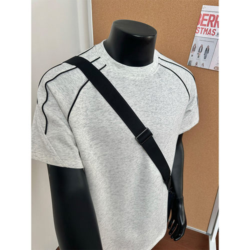 简约休闲宽松短袖T恤百搭圆领撞色设计感半袖上衣男T3708-特价P27