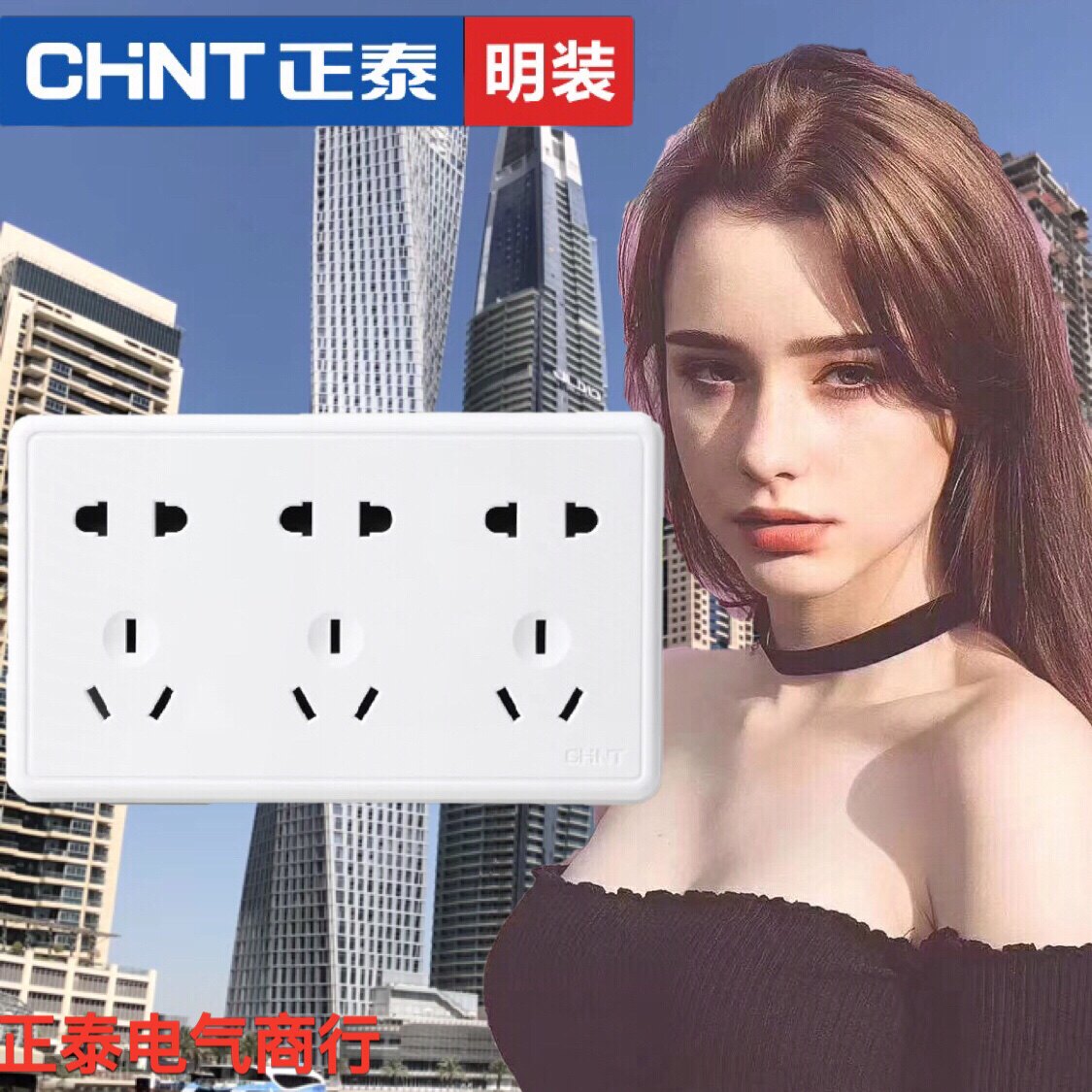 正品正泰电工 开关插座NEW1C 电源插座明插座 明装十五孔插座面板