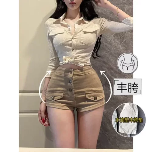 性感辣妹丰胯牛仔短裤紧身显瘦女