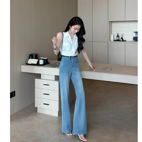 复古微喇叭牛仔裤女春夏高腰显瘦