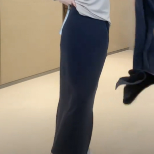 宽松中长款 韩版 休闲裙子 2025新款 松紧腰显瘦纯色开叉半身裙女夏季