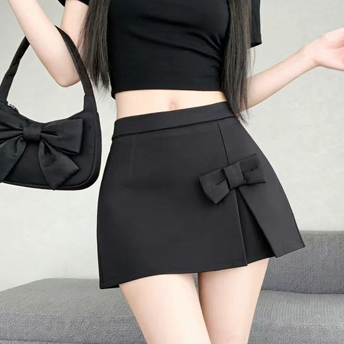 甜美学院风蝴蝶结半身裙女夏高腰