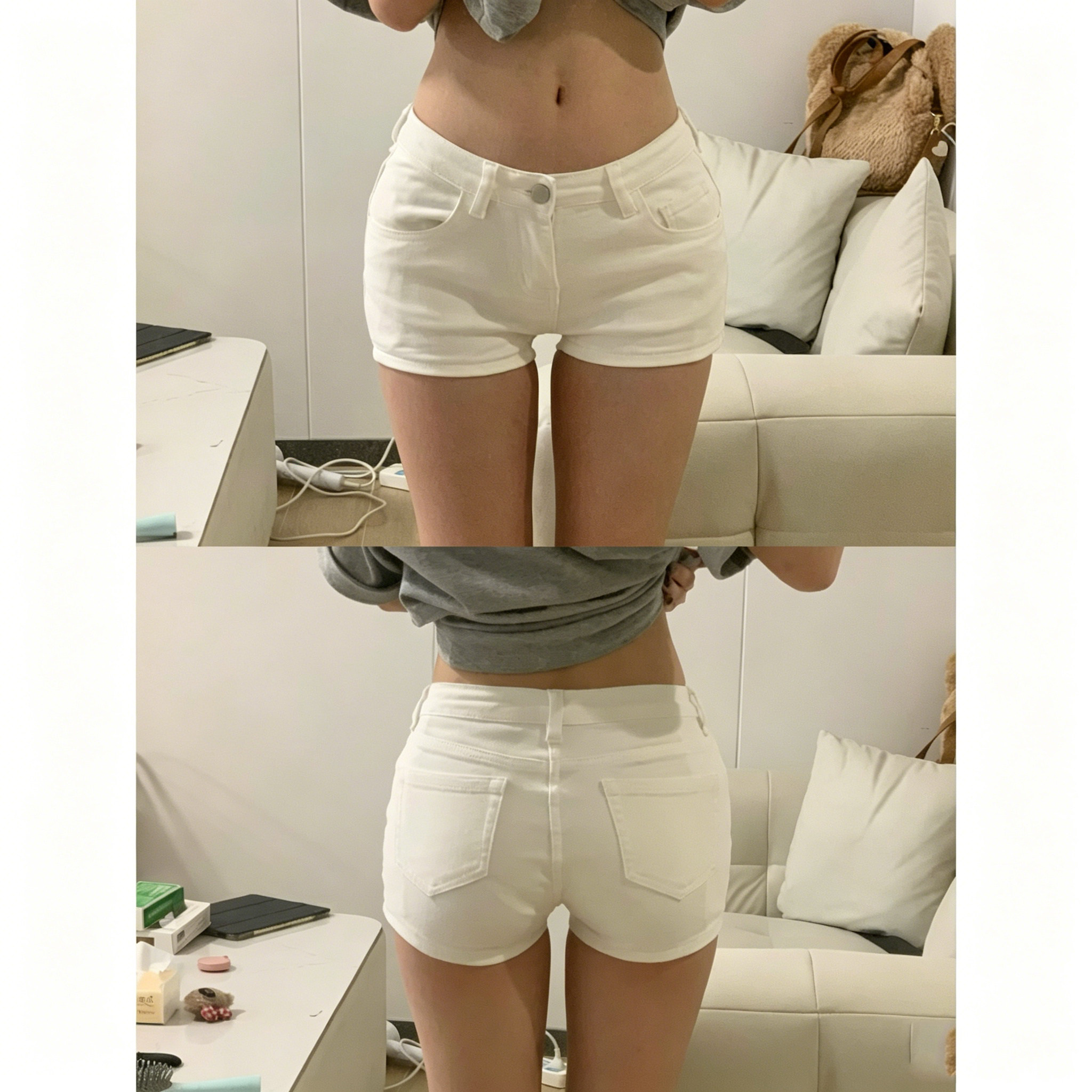 丰胯白色牛仔短裤低腰显瘦百搭裤图片