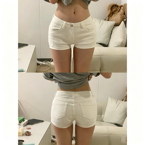 丰胯白色牛仔短裤低腰显瘦百搭裤