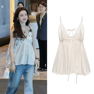 白色吊带衬衫女夏修身显瘦设计感
