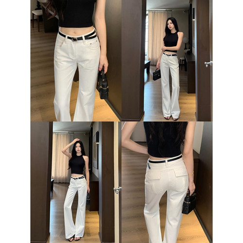 老钱风白色阔腿牛仔裤宽松直筒女