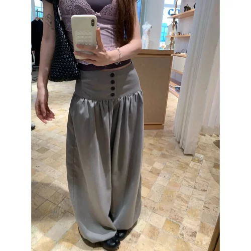 褶皱松弛感设计感排扣西装阔腿裤