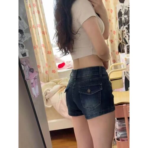 美式辣妹低腰牛仔短裤显瘦A字裤