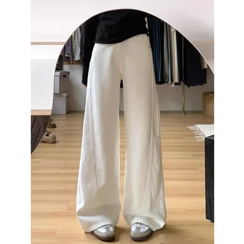 白色阔腿牛仔裤春夏宽松直筒休闲