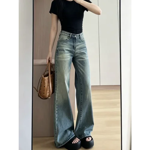美式复古不贴腿微喇牛仔裤低腰女