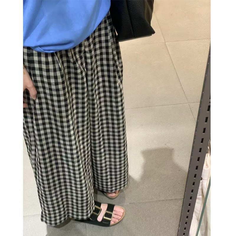 复古黑白格子阔腿裤夏季薄款休闲图片
