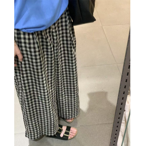 复古黑白格子阔腿裤夏季薄款休闲