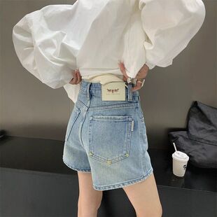 ZNAML浅蓝色牛仔短裤女夏季2026新款高腰宽松显瘦直筒A字热裤子