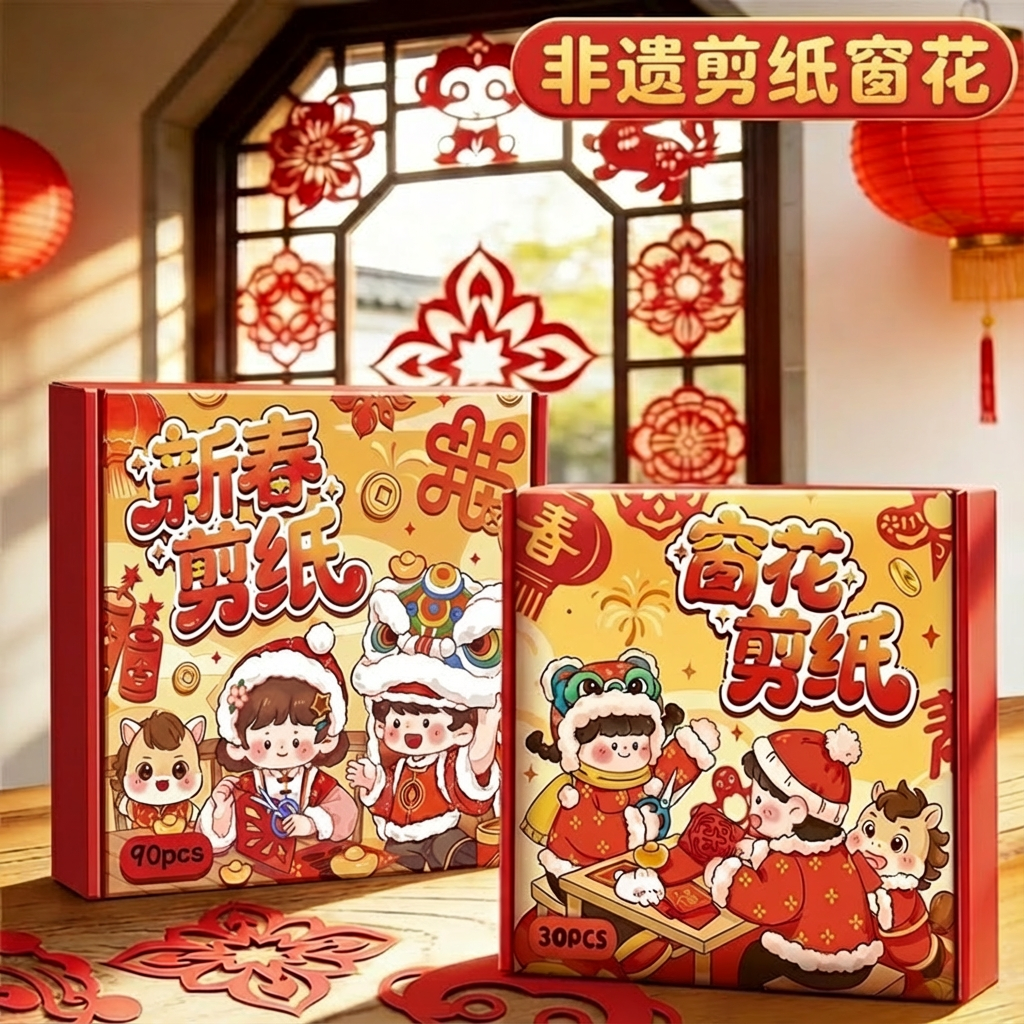 非遗窗花剪纸福字马年十二生肖剪纸专用纸张2026年新款儿童手工幼儿园套装新年红色剪纸小学生春节剪窗花贴纸,文具电教/文化用品/商务用品,折纸/手工纸/衍纸,淘宝优惠券,粉丝福利购,淘宝优惠卷