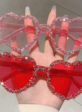 个性时尚镶钻女士爱心遮阳太阳镜