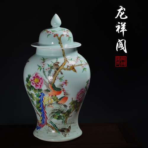 景德镇仿古风手绘粉彩陶瓷将军罐