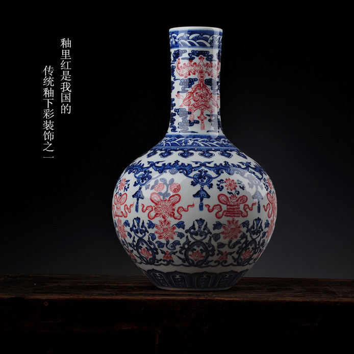 景德镇陶瓷花瓶仿古手绘青花瓷摆件 复古客厅落地装饰品礼品瓷器