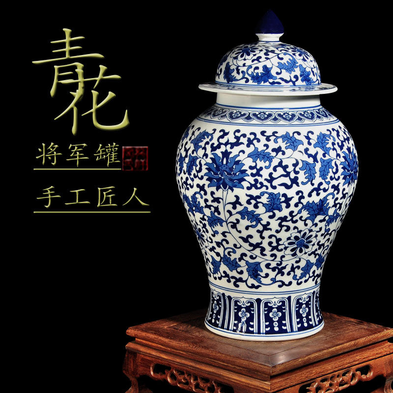 仿古手绘将军罐青花瓷花瓶陶瓷