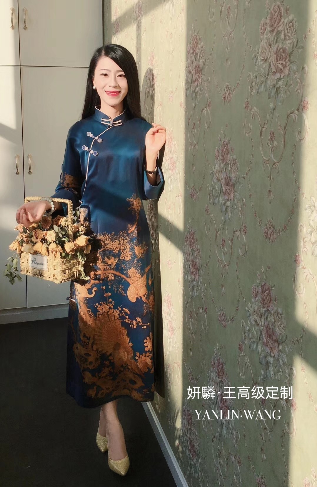香云纱旗袍 重缎香云纱定位花旗袍裙 高端真丝旗袍定制中国风旗袍