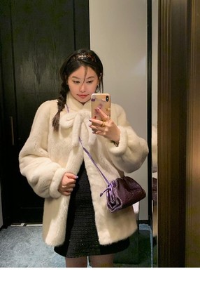 中古貂蝴蝶结水貂外套女环保皮草