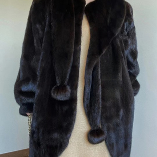 复古集市 仿水貂毛皮毛一体围巾外套女中长款环保皮草大衣秋冬新