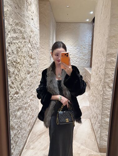 暮色森林 仿水貂毛领环保皮草外套女宽松廓形毛毛大衣秋冬