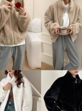 冬季新款小个子仿水貂绒环保皮草毛毛上衣拉链休闲立领外套女