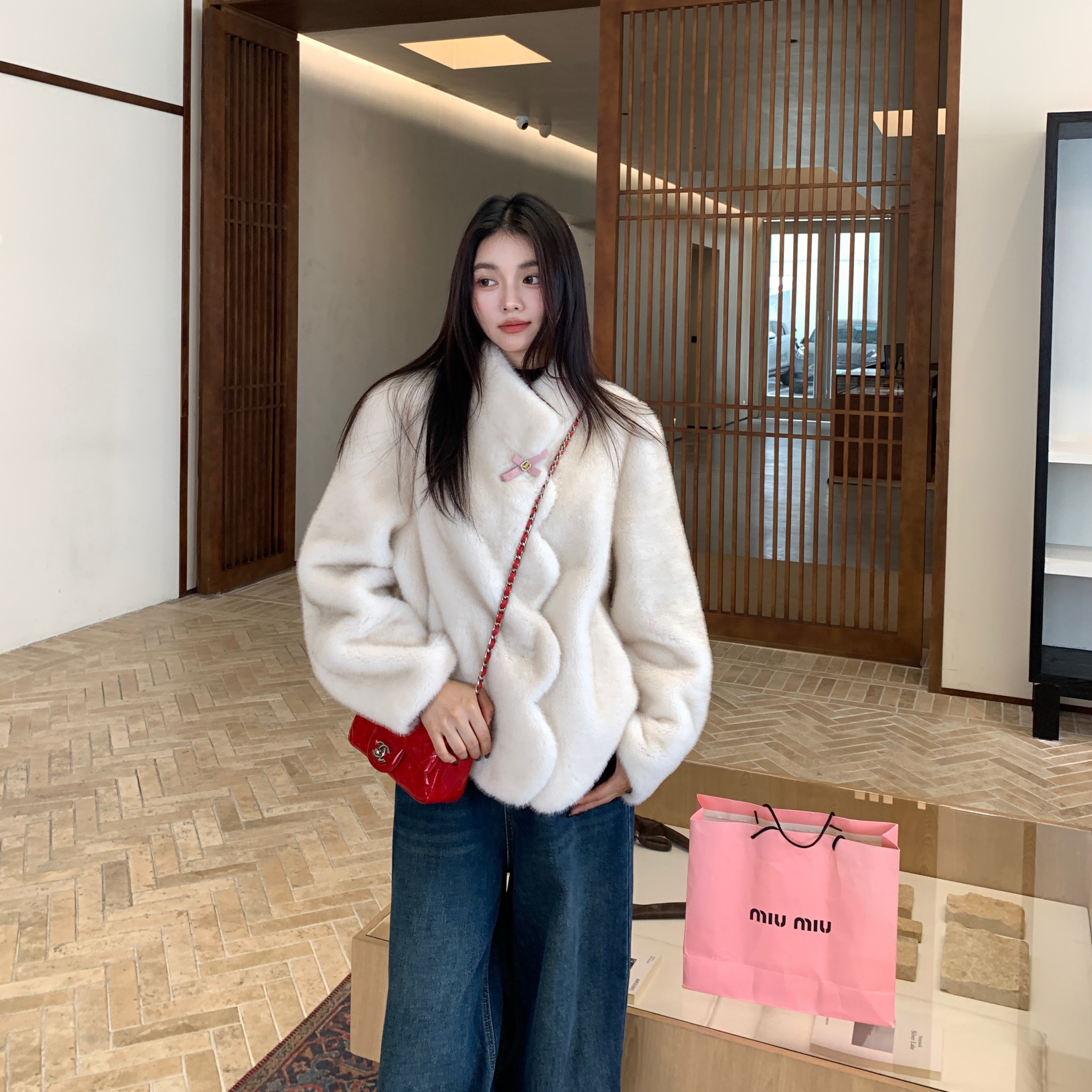 韩女氛围感 气质立领软糯仿水貂仿皮草毛毛外套女秋冬甜美高级感