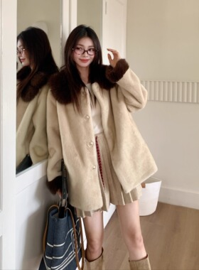 胡桃夹子 娃娃领仿貂毛宽松皮草外套女冬2024新款加厚毛绒毛外套