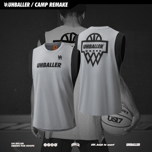 UHBALLER拼接篮球T恤夏季无袖透气宽肩复古背心速干运动坎肩男