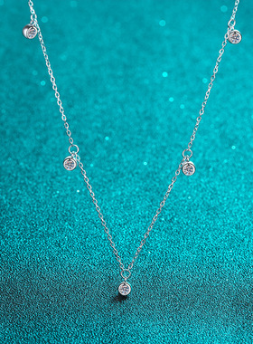 s925纯银镀18K金项链莫桑石满天星锁骨链镀pt950铂金颈链钻石吊坠