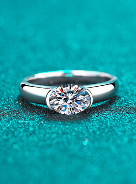 s925银镀18K金女镀pt950铂金简约款鸽子蛋莫桑石戒指介子指环饰品